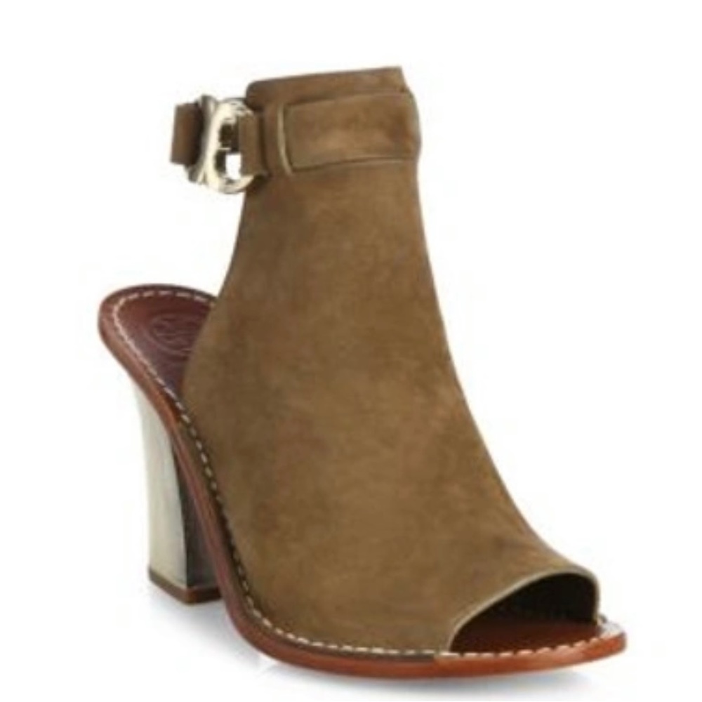 Tory Burch tan suede block heel mule sandals 7